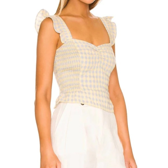 Heartloom (Revolve) Jacey Top in Maize (blue/yellow), ruffled straps, Size M - Picture 2 of 6